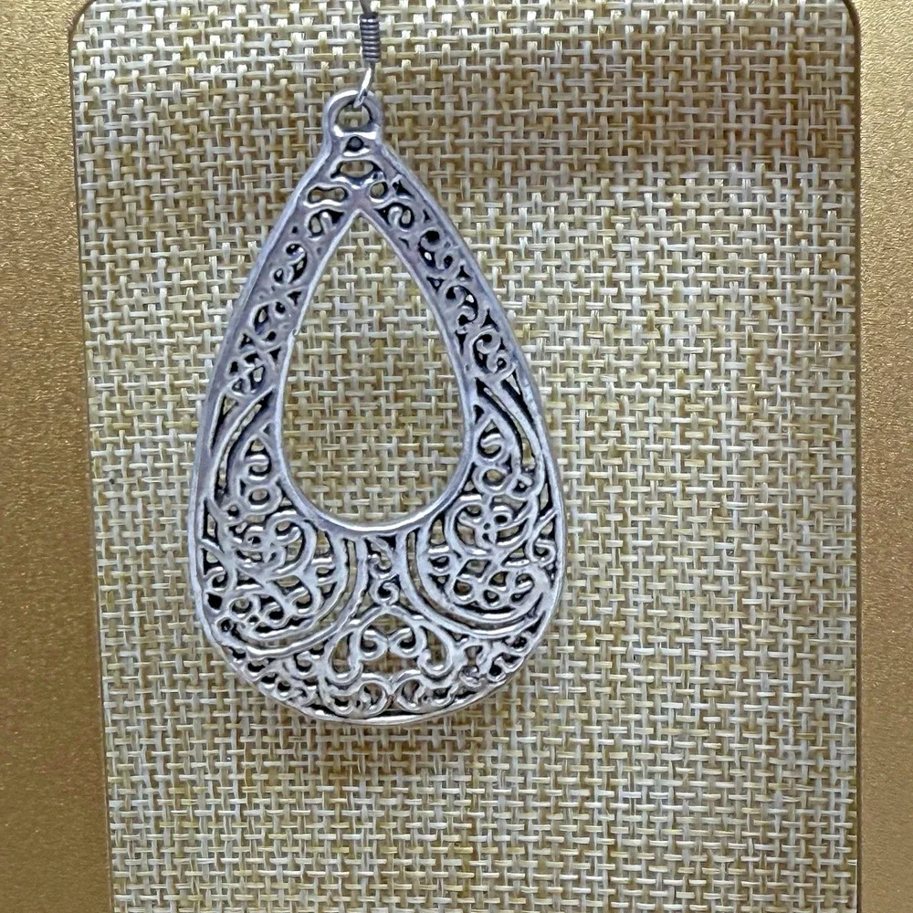 E&L Sterling Silver Electroform Open Filigree Teardrop Dangle Earrings